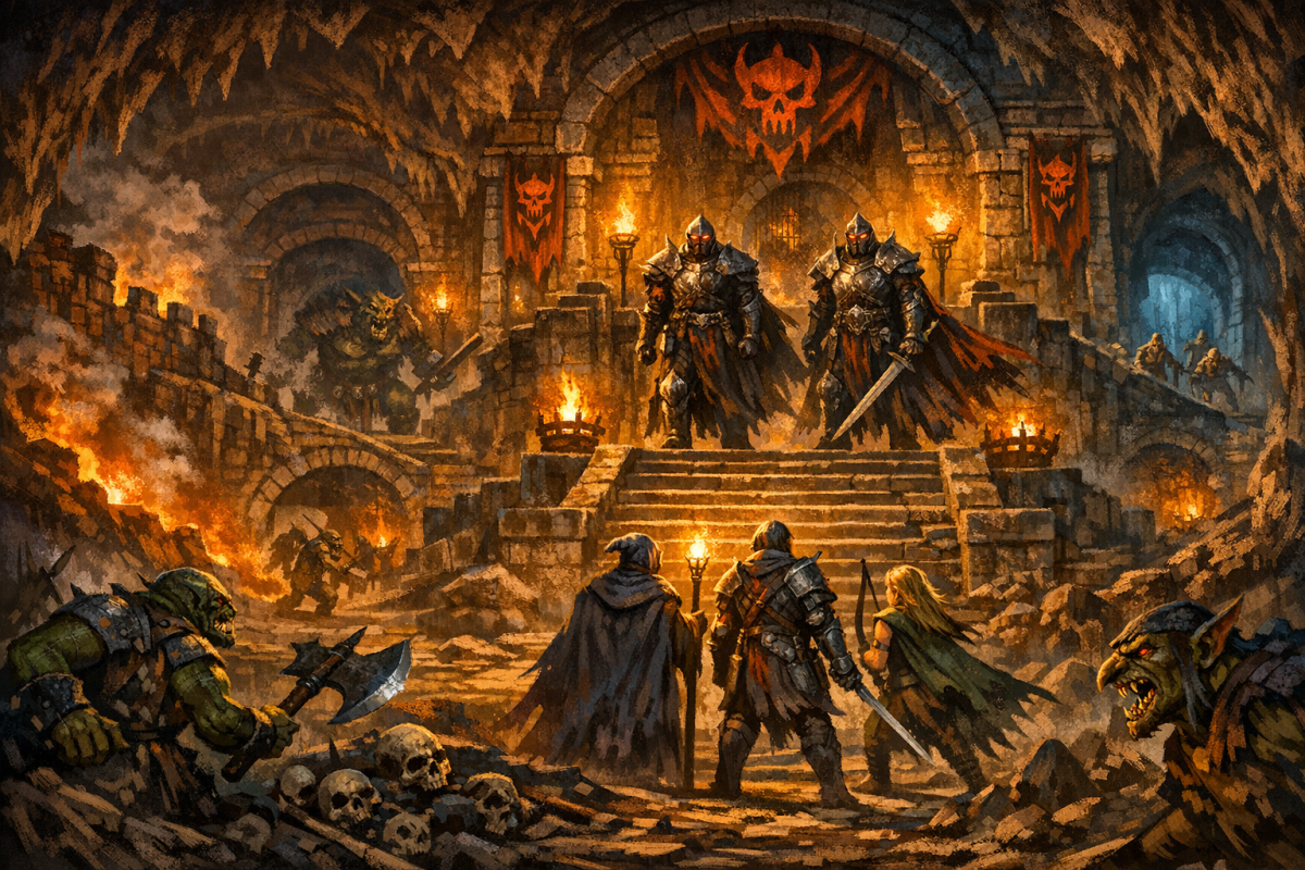 The Bastion of Dread was an underground fortress of the sorcerer Zargon, from which orcs and goblins launched raids on the Realm. Guarded by monsters and commanded by corrupted, armored Dread warriors, it became a major threat. The King sent heroes to destroy it, offering bounties to spur action. Accounts disagree on its fate—some say it was cleared and abandoned, while others warn that parts may still harbor lurking remnants.