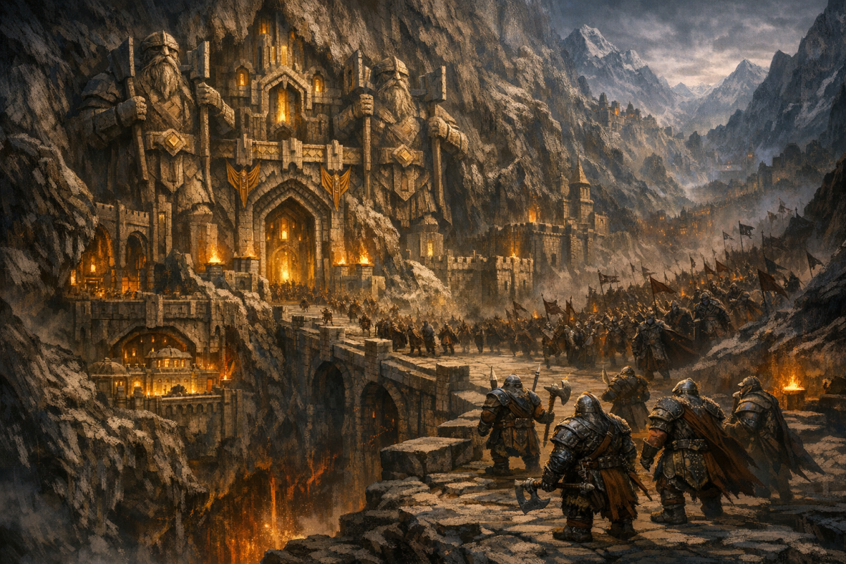 Kaba Karn, last great eastern dwarf fortress, endured ancient invasions that destroyed its sister holds. Though it survived Zargon’s assault, parts were lost or sealed. Later, it housed Kellar’s Keep, a hidden refuge in wartime. Once a symbol of resilience, its current strength is uncertain, worn by time and lingering threats.